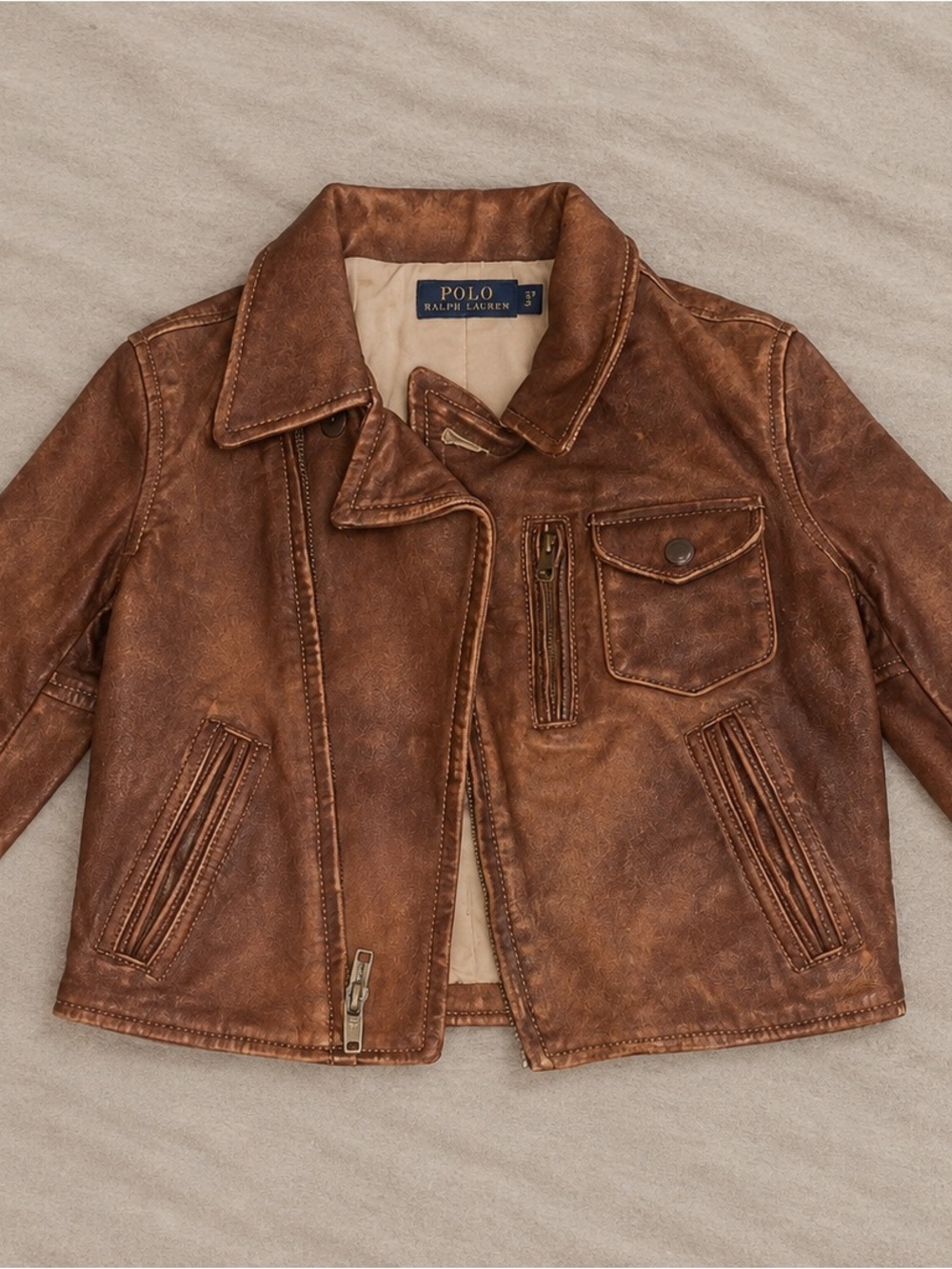 Ralph Lauren Kids Distressed Brown Faux Leather Moto Jacket